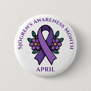 April is Sjögren's Awareness Month   Purple Ribbon 2 Inch Round Button