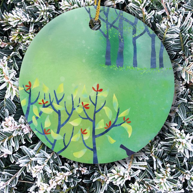 April Landscape Ceramic Ornament (Trees green abstract landscape ceramic Christmas ornament)