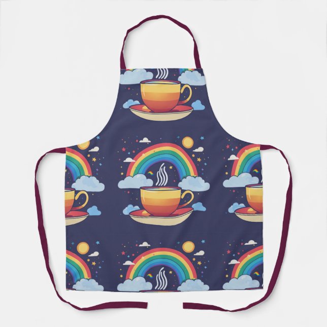 "April Rainbow Colourful Cup Plate Design" Apron (Front)