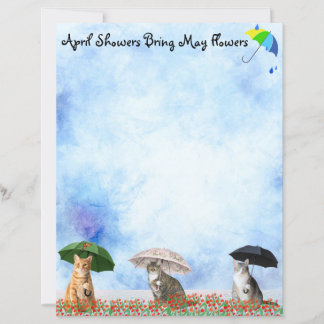 April Showers and Cats in Puddles Stationery 