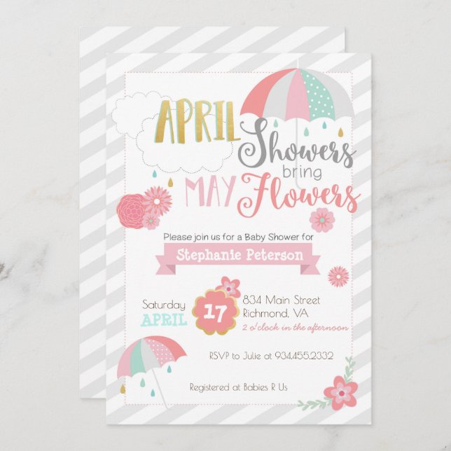 April Showers Baby Shower Invitation (Front/Back)