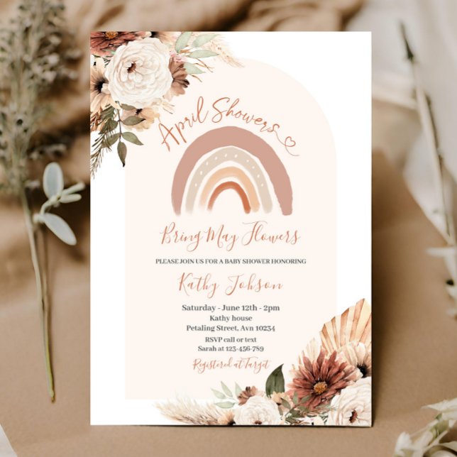 April Showers Bring May Flowers Boho Rainbow Invitation (Creator Uploaded)