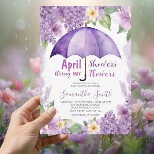 April Showers Bring May Flowers Purple Umbrella Invitation
