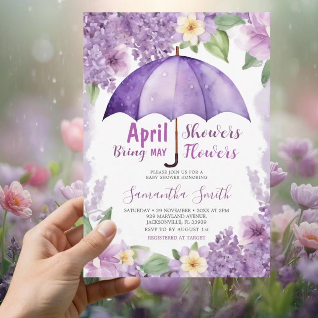 April Showers Bring May Flowers Purple Umbrella Invitation (Creator Uploaded)