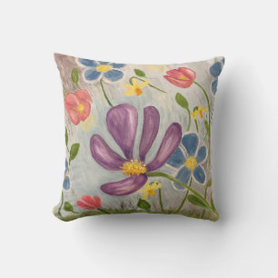 April Showers. Colourful, Abstract Floral Art Throw Pillow