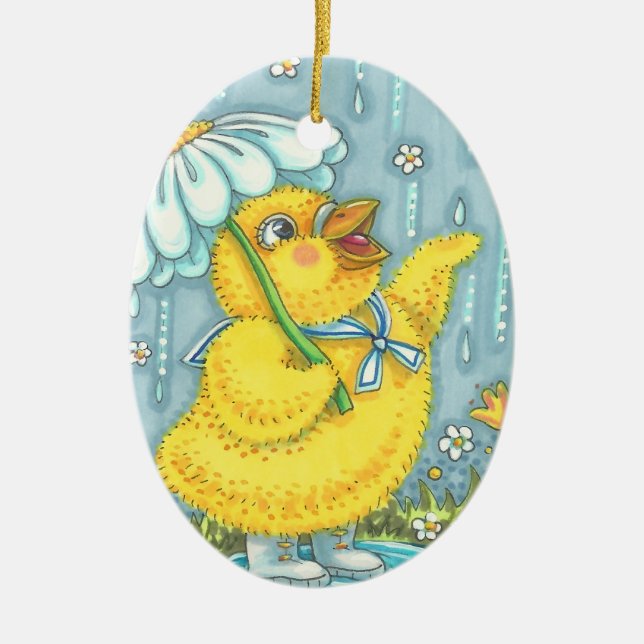 APRIL SHOWERS, CUTE SPRING EASTER CHICK ORNAMENT (Front)