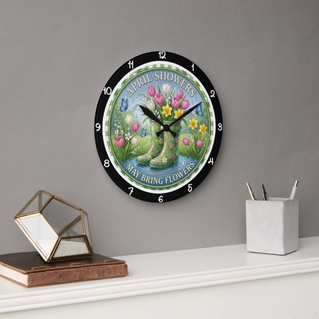April Showers May Flowers Heritage Large Clock (Office)
