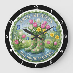 April Showers May Flowers Heritage Large Clock