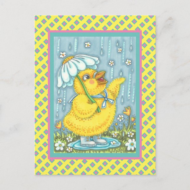 APRIL SHOWERS MAY FLOWERS, SPRING CHICK POSTCARD (Front)