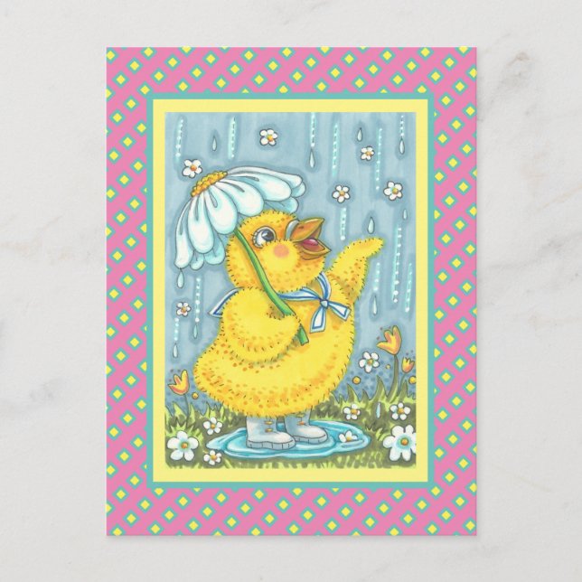 APRIL SHOWERS MAY FLOWERS, SPRING CHICK POSTCARD (Front)