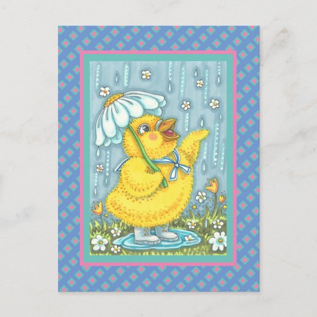 APRIL SHOWERS MAY FLOWERS, SPRING CHICK POSTCARD (Front)