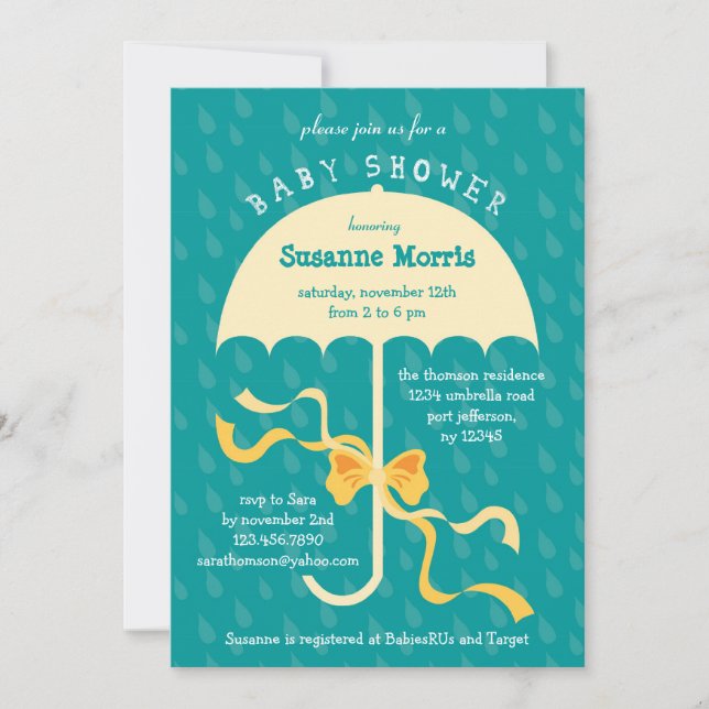 “April Showers” Umbrella Baby Shower Invitation (Front)
