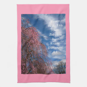April Sky with Philippians 4:4 Kitchen Towel