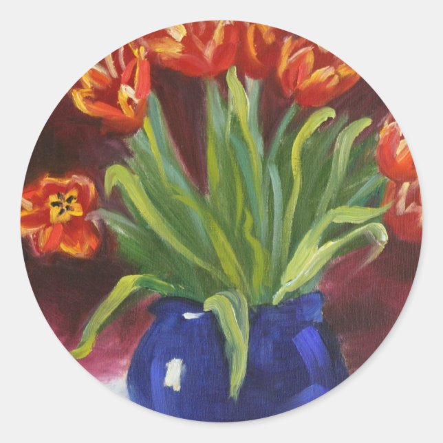 "April Tulips" Classic Round Sticker (Front)
