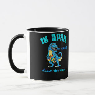 April We Wear Blue Autism Awareness Month Dinosaur Mug