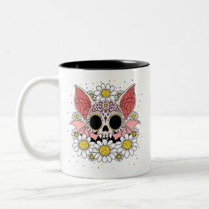 April's Daisies & Bat Skull Two-Tone Coffee Mug