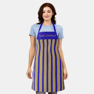 Apron Cafe Blue and Gold Stripe Merry Christmas