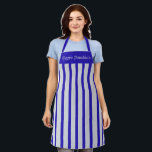 Apron Cafe Blue and Silver Stripe Happy Hanukkah<br><div class="desc">This apron is shown as is in a bold blue and silver-colour stripe print. Text of Happy Hanukkah in silver-colour at top.
Colour: blue / silver-colour
 Straps: blue

Customize this item or buy as is. You can choose another strap colour.




Stock Image</div>