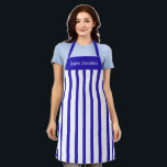 Apron Cafe Blue and White Stripe Happy Hanukkah<br><div class="desc">This apron is shown as is in a bold blue and white stripe print. Text of Happy Hanukkah in white at top.
Colour: blue / white
 Straps: blue

Customize this item or buy as is. You can choose another strap colour.




Stock Image</div>