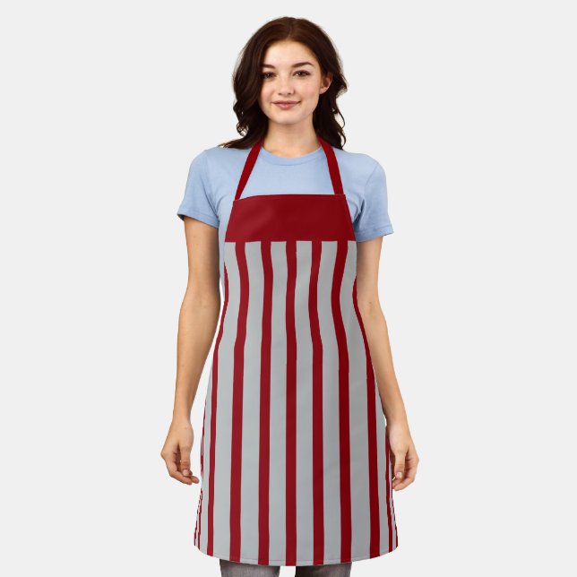 Apron Cafe Crimson and Grey Stripe (Worn)