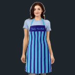 Apron Cafe Stripe Blue Happy Hanukkah<br><div class="desc">This apron is shown as is in a bold sky blue and sapphire blue stripe print. Text of Happy Hanukkah on the top.
Colour: Sky blue/sapphire blue   Straps: Sky blue

Customize this item or buy as is. You can choose another strap colour.




Stock Image</div>