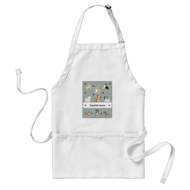 Apron for Dog Bath with Cute Illustrated Dogs (Front)