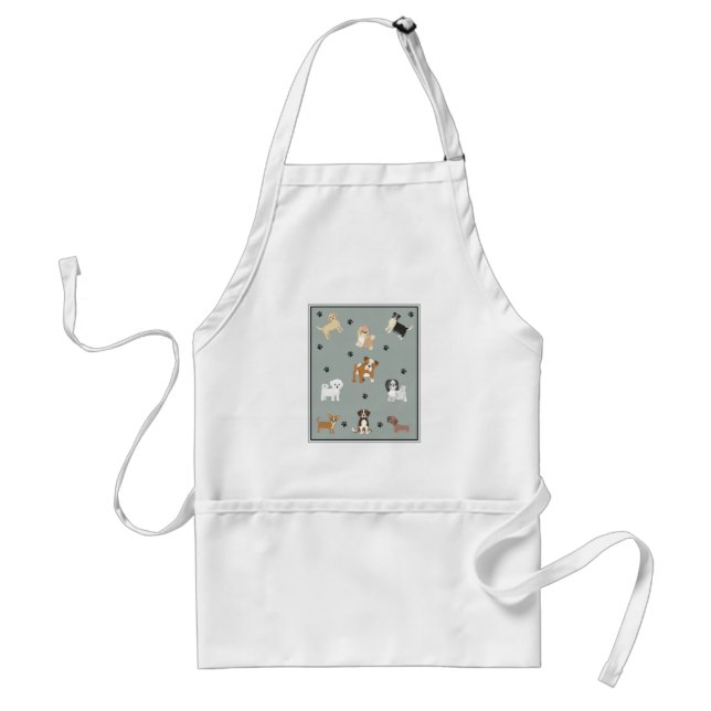 Apron for Dog Bath with Cute Illustrated Dogs (Front)