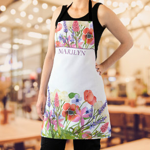 Apron gift name floral apron flowers personalized