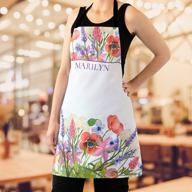 Apron gift name floral apron flowers personalized (Creator Uploaded)