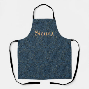 Apron in Dark Blue with Stars and Flowers