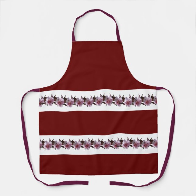 Apron - Plum Blossoms on White Stripes (Front)
