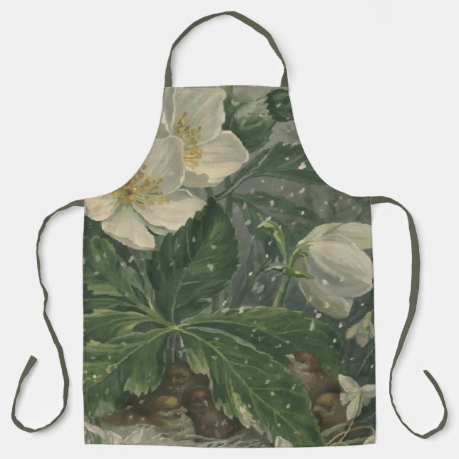 Apron White Garden Flowers Apron for Women   (Front)