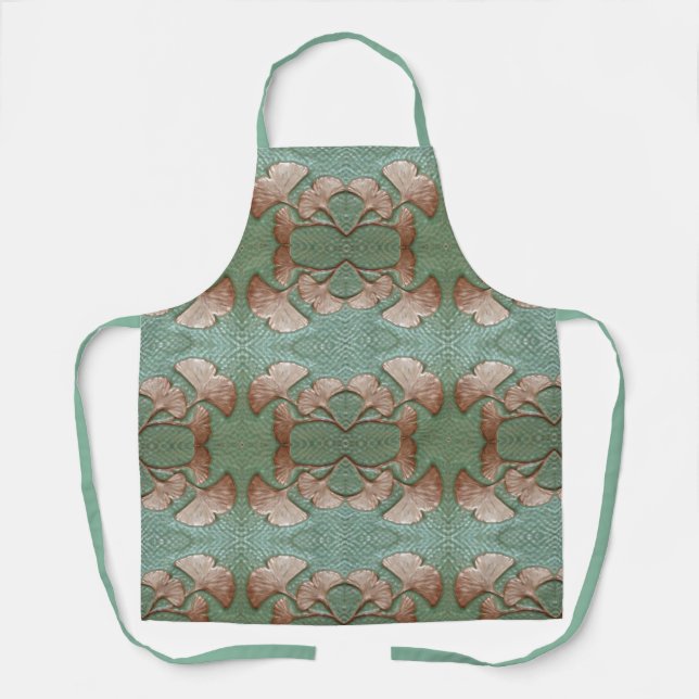  Apron with Green and Copper Gingko leaf (Front)