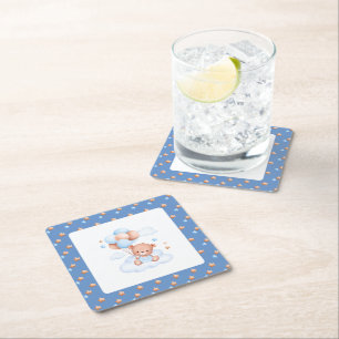 Aqeeqah Teddy Bear Blue Stars Personalized Square Paper Coaster