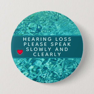 Aqua Abstract Heart Hearing Loss 3 Inch Round Button