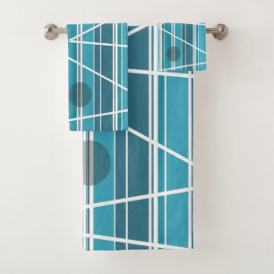 Aqua Abstract Stripes and circles Bath Towel Set