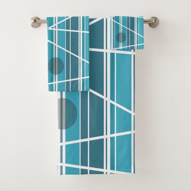 Aqua Abstract Stripes and circles Bath Towel Set (Insitu)