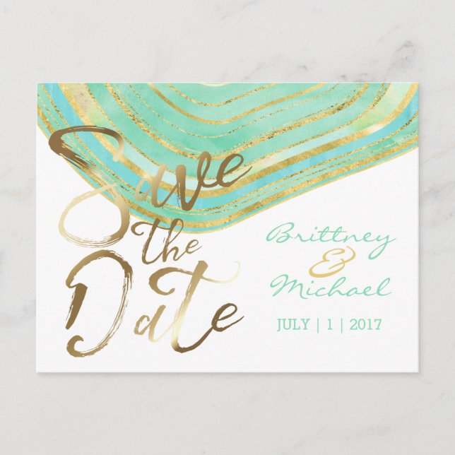 Aqua Agate Watercolor | Save the Date Postcard (Front)
