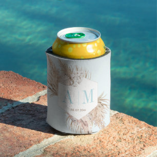 Aqua Almond Pampas Grass Wedding Shower Favour Can Cooler