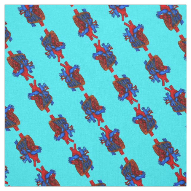 Aqua Anatomical Heart Patterned Fabric (Swatch)