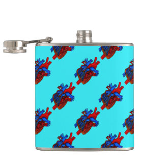 Aqua Anatomical Heart Patterned Vinyl Flask