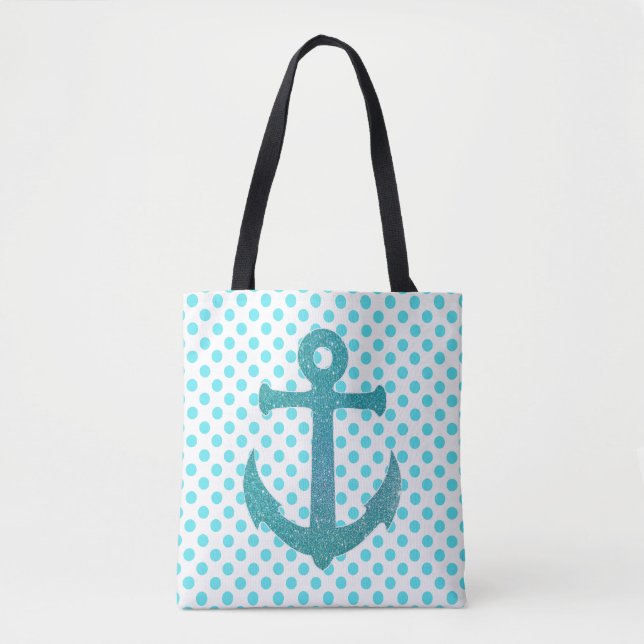 Aqua Anchor and Dots Tote Bag (Front)