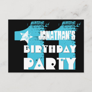 AQUA and BLACK 11th Birthday Party 11 Year Old V07 Invitation