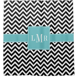 Aqua and Black Chevrons Monogrammed