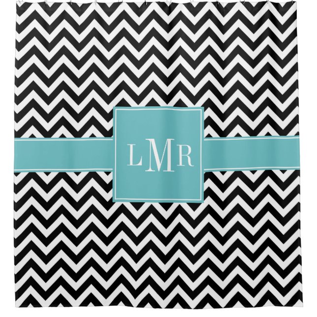 Aqua and Black Chevrons Monogrammed (Front)