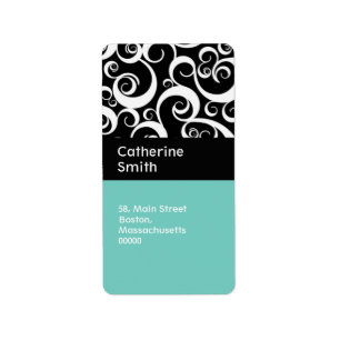 Aqua and Black Damask Swirls Address Labels