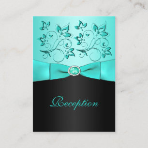 Aqua and Black Floral II Reception Card