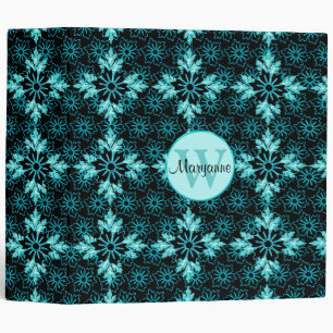 Aqua and Black Floral Jewel Monogram 2 inch Binder