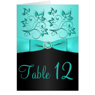 Aqua and Black Floral Table Number Card