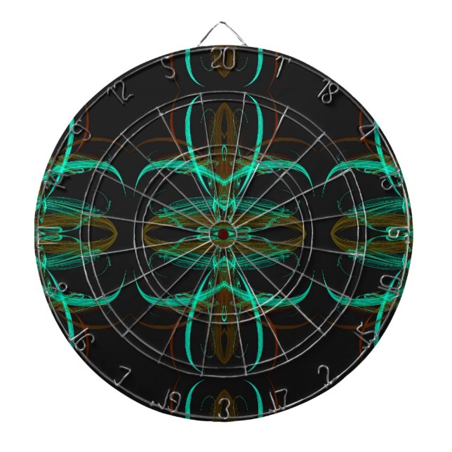 Aqua and Black Fractal Dart Board (Front)